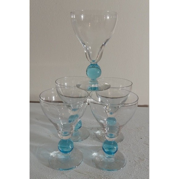 Dining Vintage 195s Cerulean Blue Ball Stem Water Goblets Set Of 5 Rare Poshmark